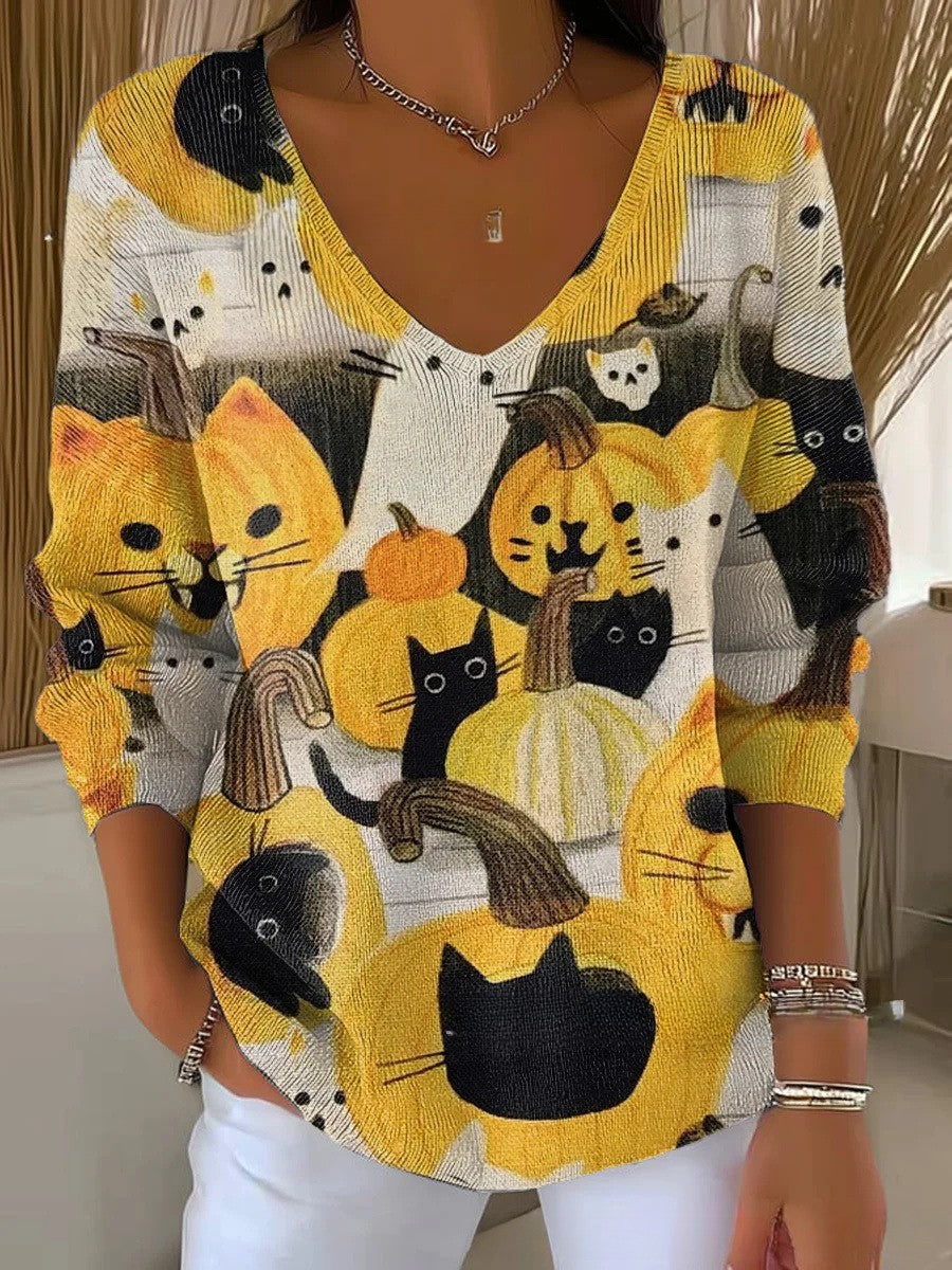 Wileen – Bunter Pullover mit V-Ausschnitt