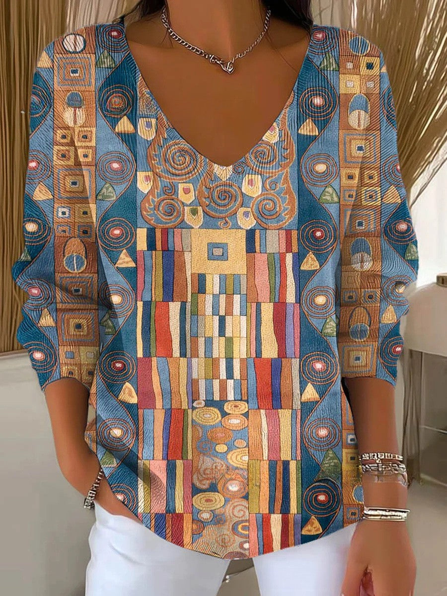 Wylla – Bunter Pullover Mit V-Ausschnitt