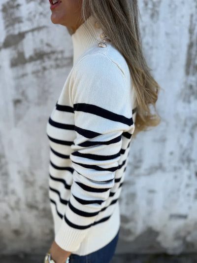 Demi - Gestreifter Damen Pullover mit Knofpen