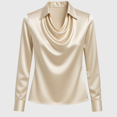 SYLVIA - BLUSE MIT LUXURIÖSEM GLANZ UND FALTENKRAGEN