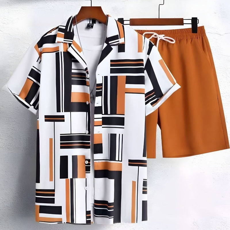 "PolyStripe" - Ensemble chemise hawaïenne rayée 