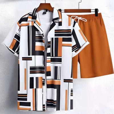 "PolyStripe" - Ensemble chemise hawaïenne rayée 