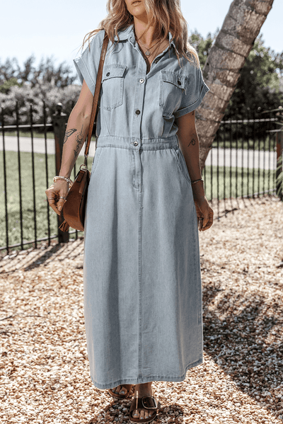 Sofia® | Elegantes Jeanskleid mit kurzen Fledermausärmeln