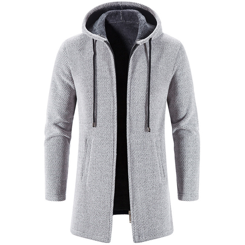 Alex – Cardigan long élégant en laine mélangée avec capuche 