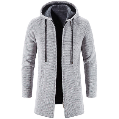Alex – Cardigan long élégant en laine mélangée avec capuche 