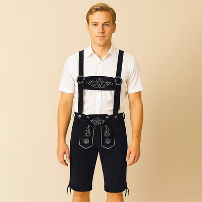 Stilvolle Herren Lederhosen-Shorts mit kunstvoller Stickerei und verstellbaren Hosenträgern – Perfekt für das Oktoberfest
