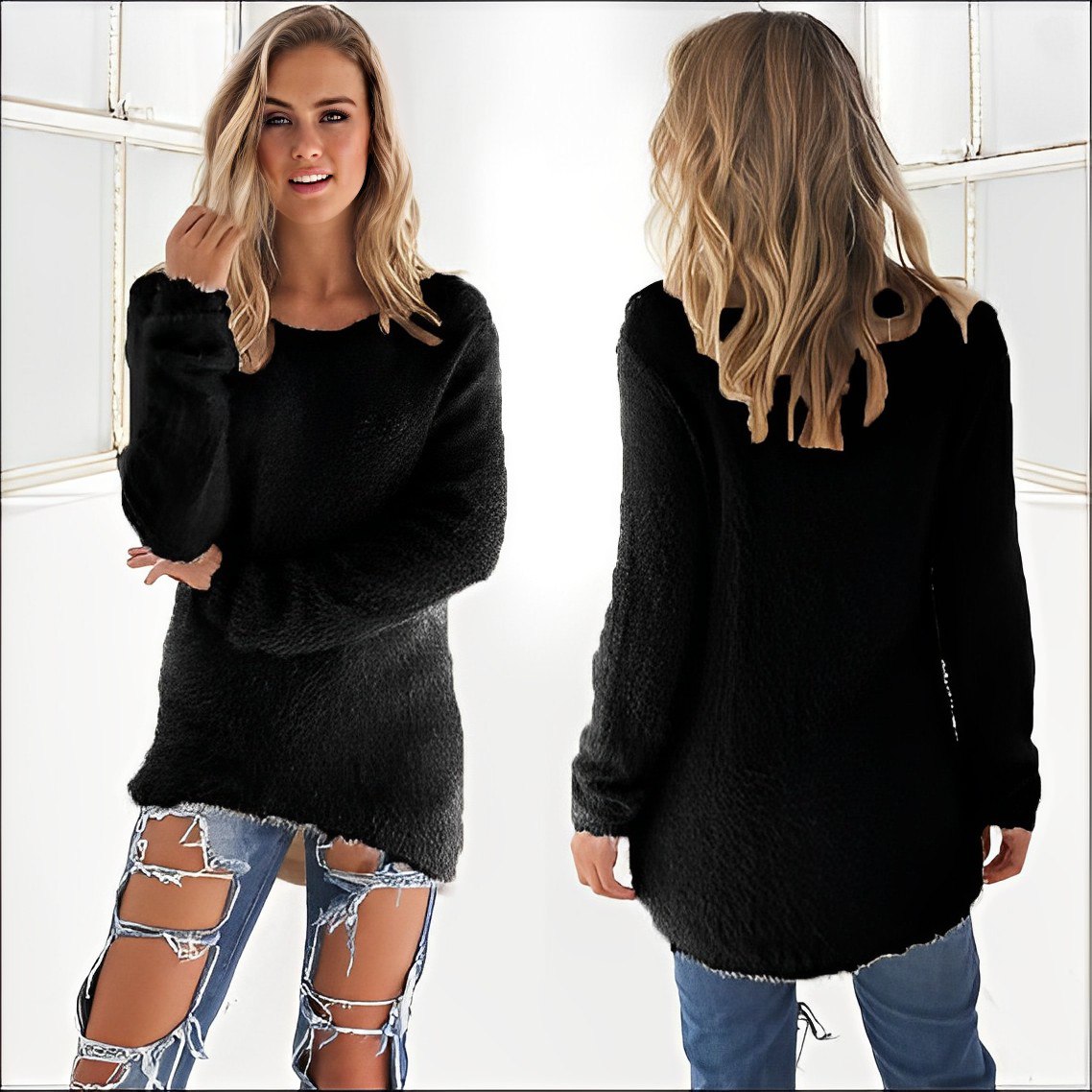 Amelia |  Lässiger Langarm-Pullover mit O-Ausschnitt