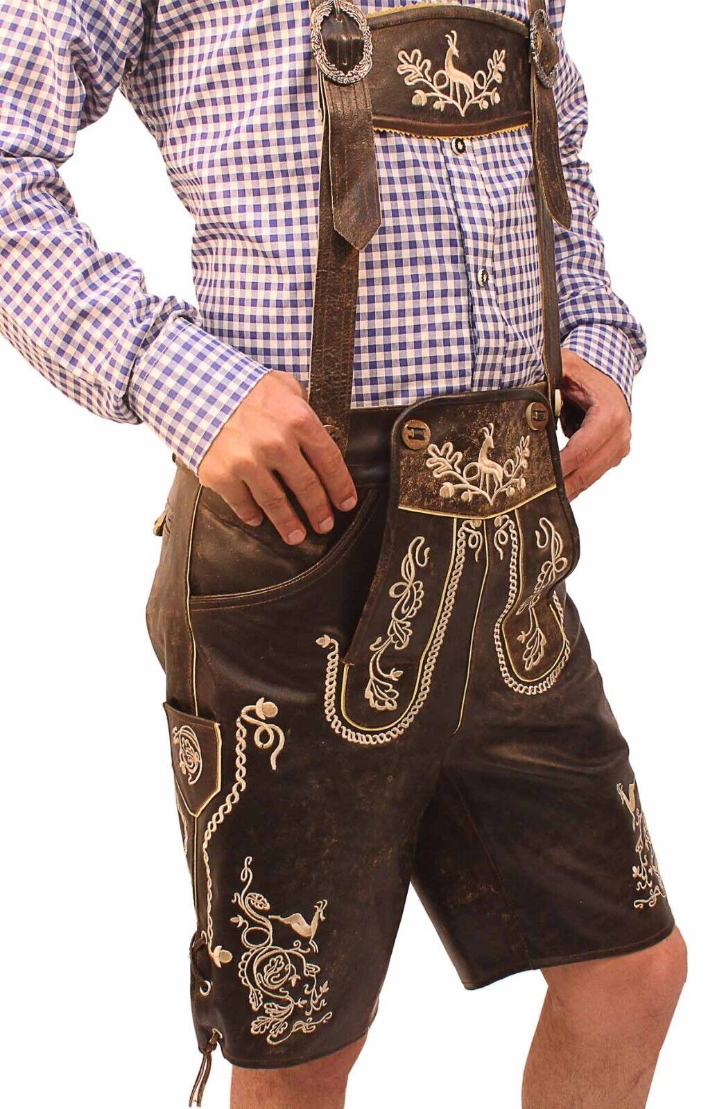 Herren Oktoberfest Lederhosen mit stilvollen Stickereien und verstellbaren Trägern für authentischen Bayerischen Look