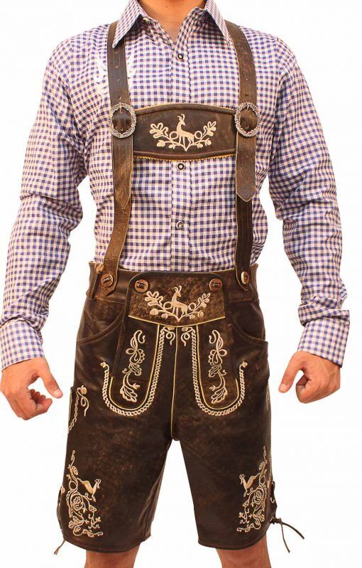 Herren Oktoberfest Lederhosen mit stilvollen Stickereien und verstellbaren Trägern für authentischen Bayerischen Look