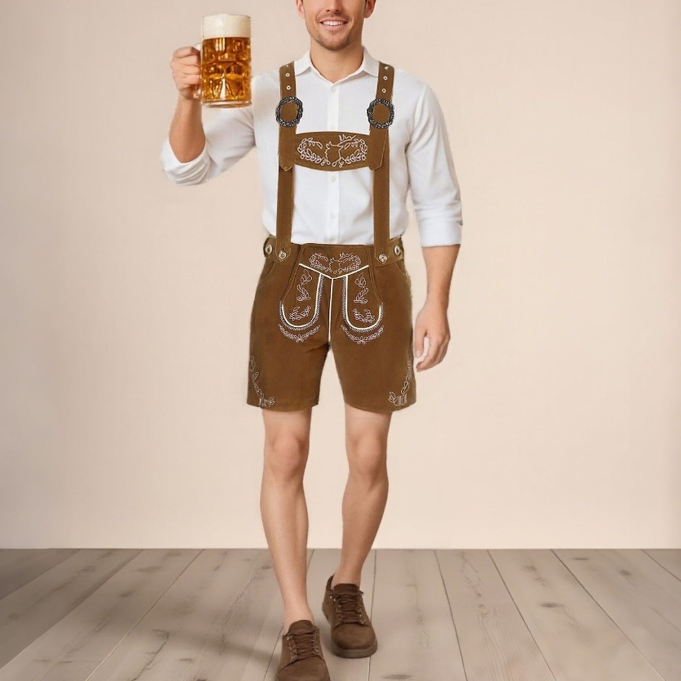 Herren-Oktoberfest-Lederhosen mit kunstvoller Stickerei, praktischen Hosenträgern und gemütlichen Seitentaschen